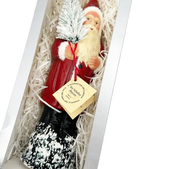 Ino Schaller Bayern paper mache Santa Claus red coat flocked tree 10" tall box - Picture 2 of 11